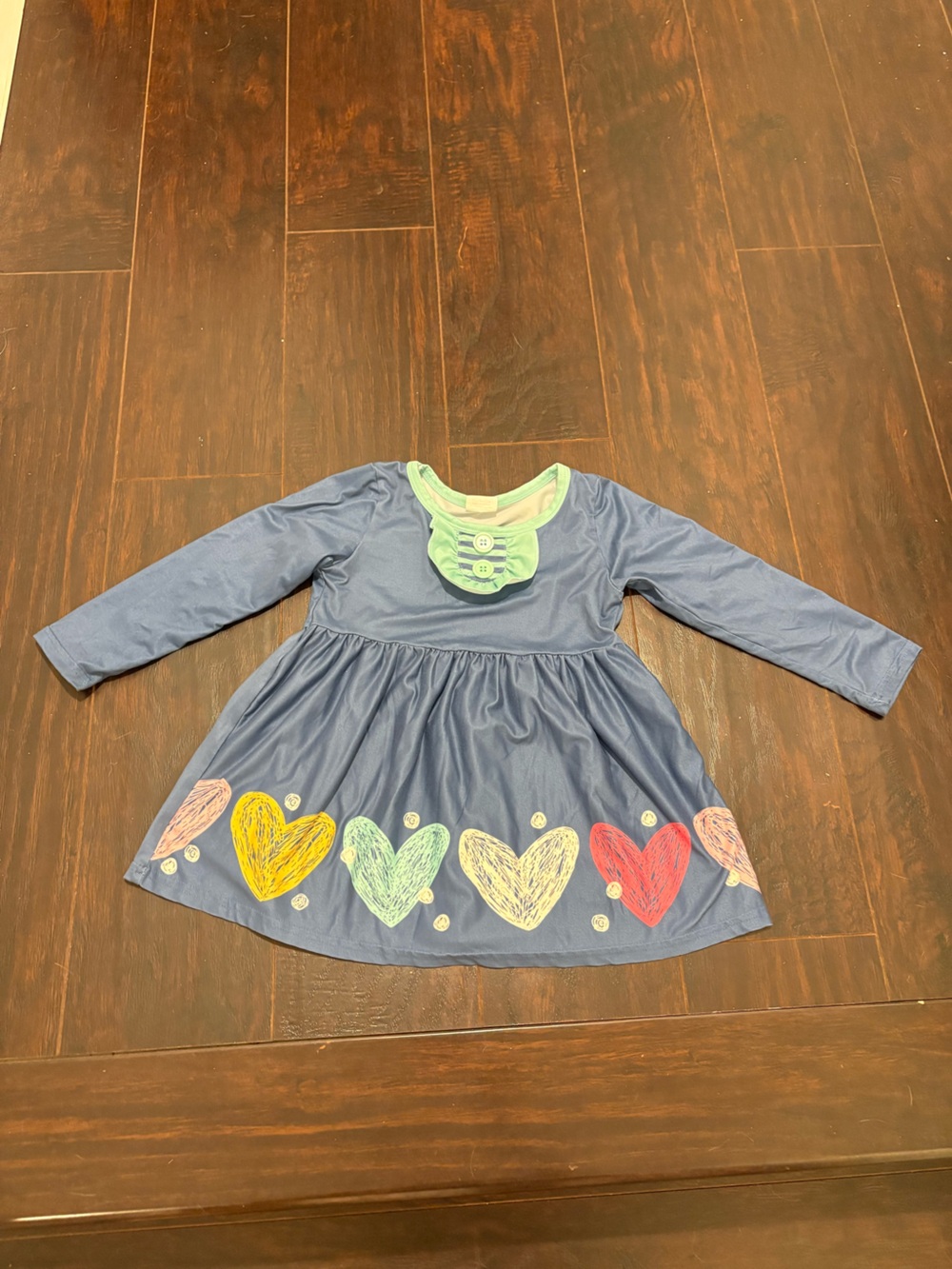 💙 Girls 3T Colorful Heart Long Sleeve Twirl Dress